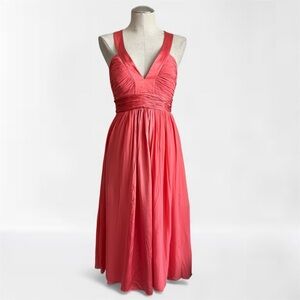Alain Manoukian Coral Silk Pleated Cocktail Dress